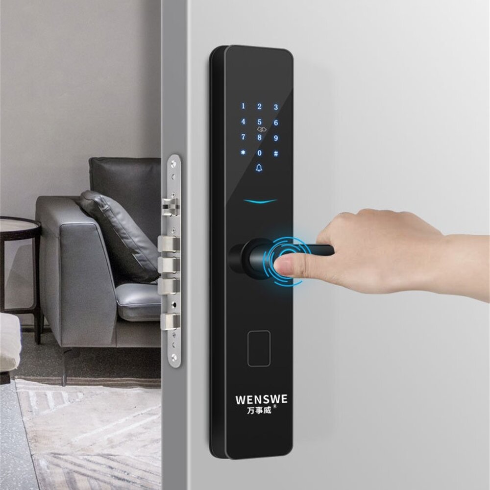 Aluminum Alloy Fingerprint Lock Household Anti-Theft Door Smart Lock With One Grip Electronic Code Lock Gemstone Black Paint Process