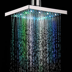 6 Inch ABS Square Showerhead 360 Adjustable Top Spray Water Temperature Controlled 7 Colors LED Auto Changing Shower Head