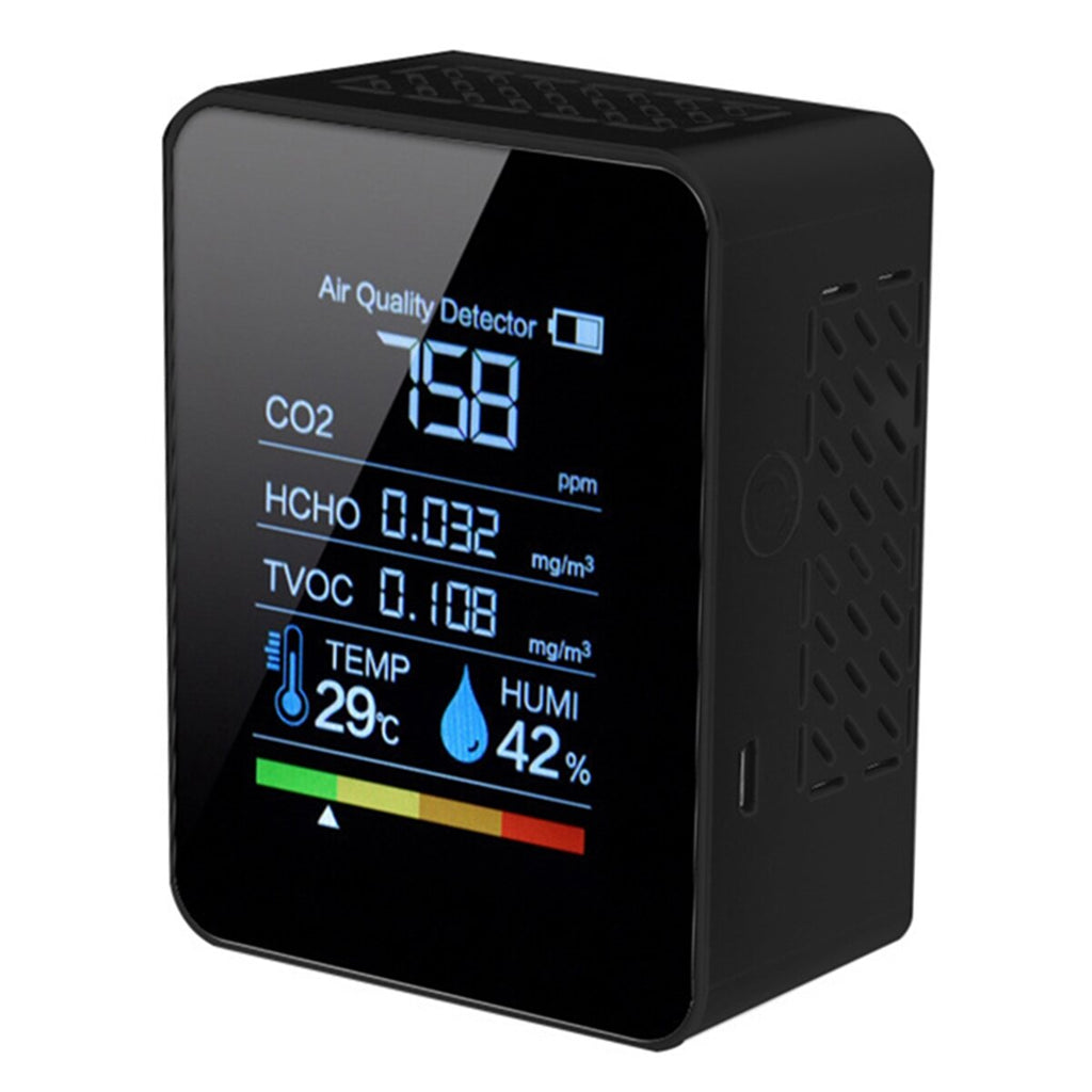 Temperature Humidity Detector LCD Digital Display Air Quality Monitor 5In1 HCHO TVOC CO2
