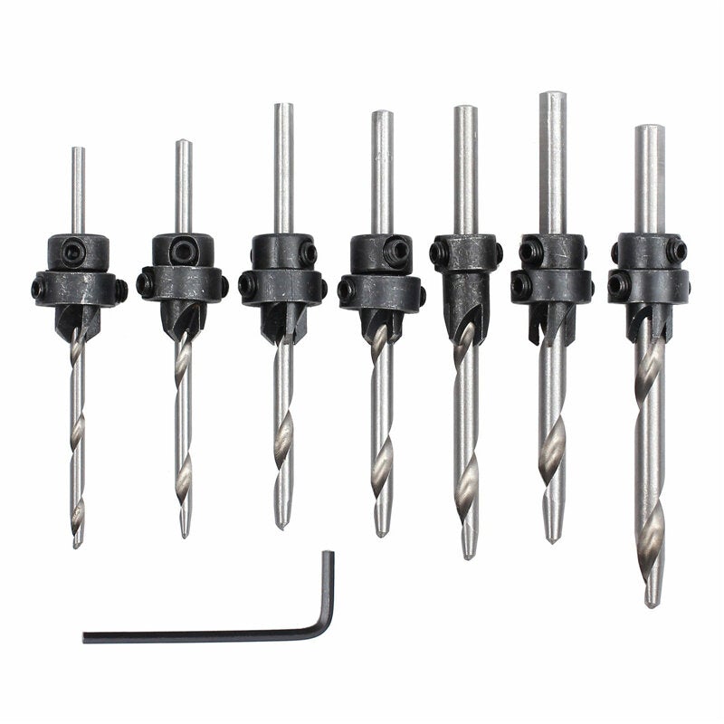 7pcs 1/8 to 7/32 Inch HSS Countersink Drills Bit Reamer Set Woodworking Chamfer
