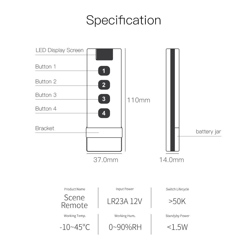 Smart Home Wireless Scene Switch 4 Gang Remote Portable Tuya ZB Hub Required No Limit to Control Devices