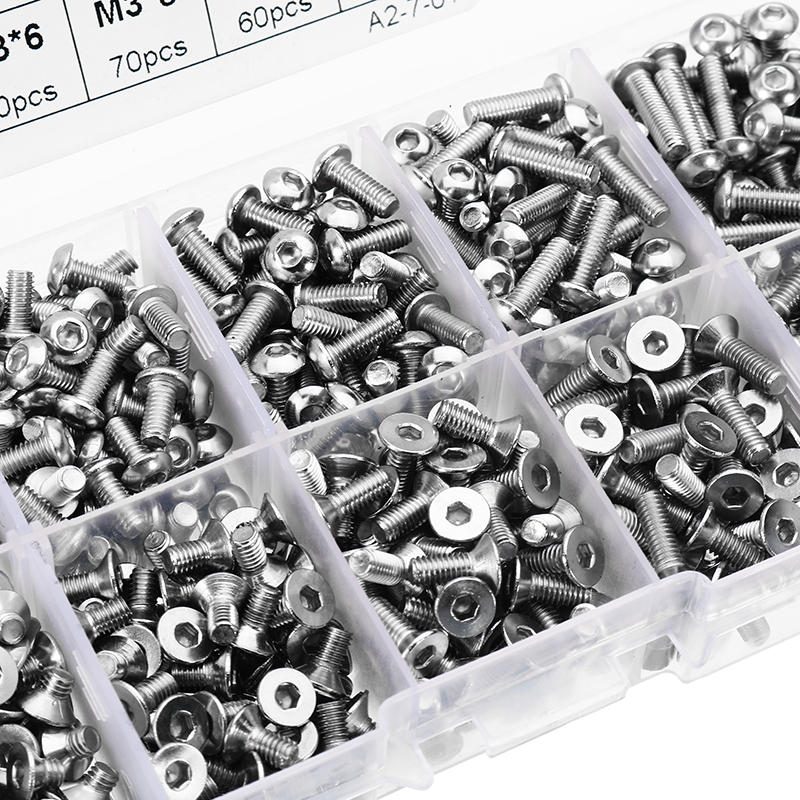 M3SH8 M3 Stainless Steel Hex Socket Button & Flat Head Screw Bolt Assortment Kit 720Pcs