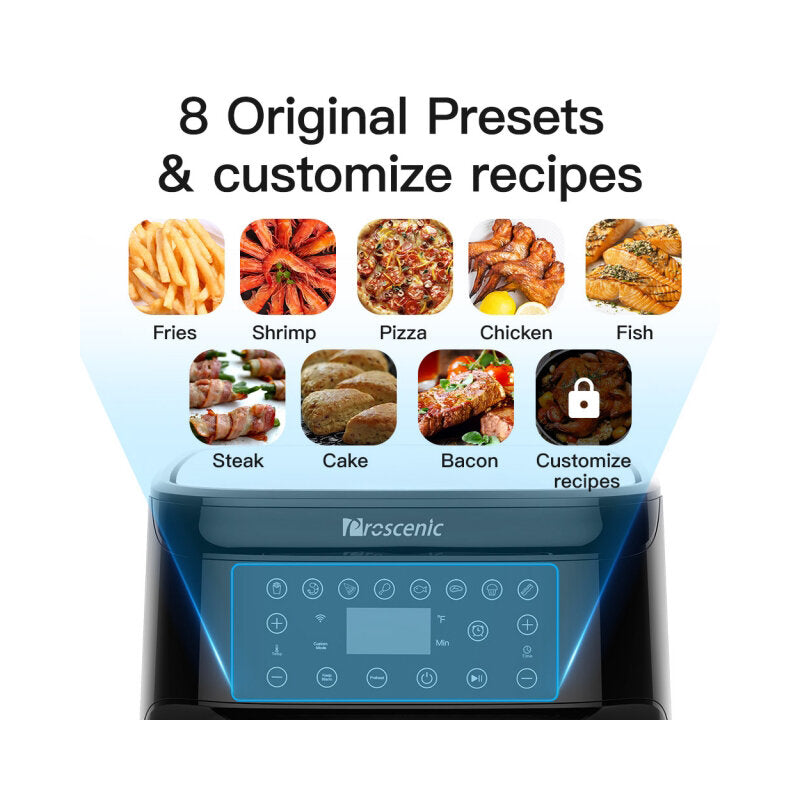 1700W 220V 5.5L Air Fryer APP Control 8+1 Cooking Functions Preheat & Warm Keeping Hot Oven Cooker with Touch Screen Control
