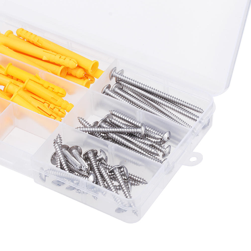 80Pcs Stainless Steel Round Head Phillips Self Tapping Screw Expansion Tube Wall Plug Anchor Kit