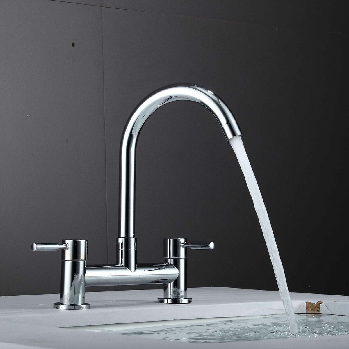 Modern Kitchen Sink Mixer Tap Chrome Monobloc Basin Twin Lever Taps Swivel 360