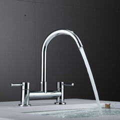 Modern Kitchen Sink Mixer Tap Chrome Monobloc Basin Twin Lever Taps Swivel 360