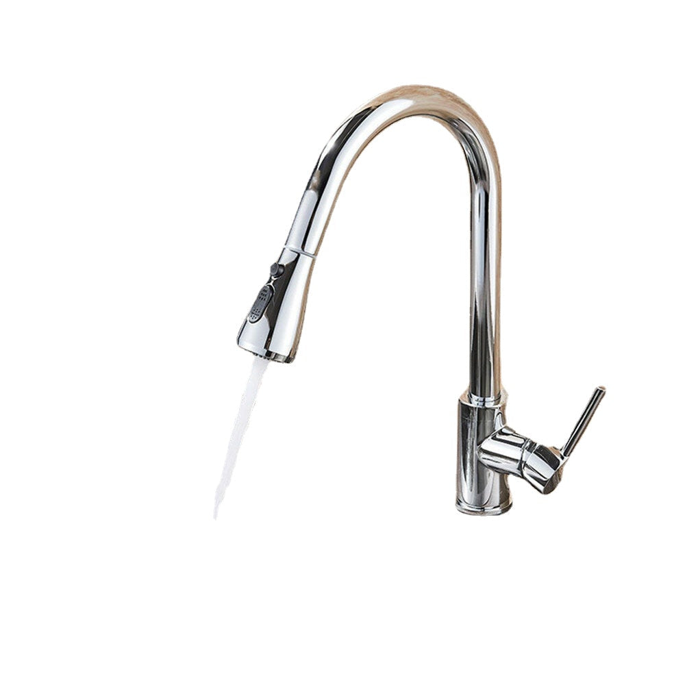 Chrome Kitchen Sink Faucets Brass Single Hole Pull Out Spout Hot Cold Water Mixer Stream Sprayer Head Tap
