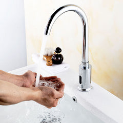 Zinc Alloy Automatic Infrared Sensor Kitchen Basin Sink Faucet Smart Touchless Single Cold Tap Handle Deck Mount w/ Hose Controller Box