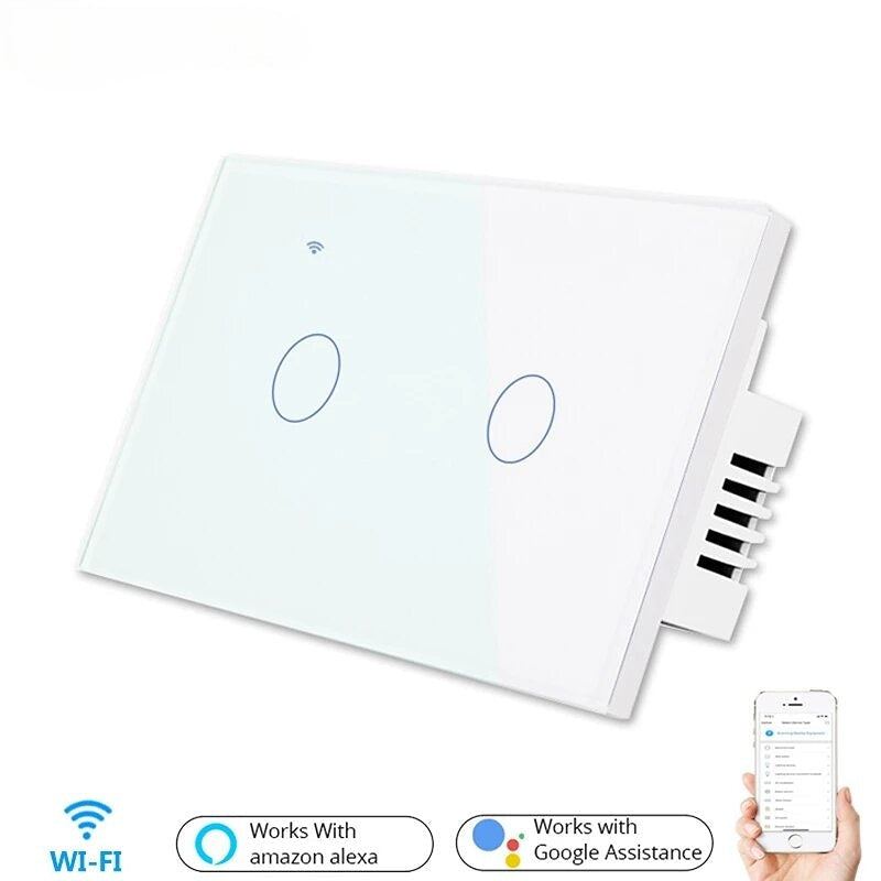 US WiFi+RF Smart Lights Wall Touch Switch APP Voice Remote Control Wireless Lamp Smart Home Switch,2 Gang 1/2 Way