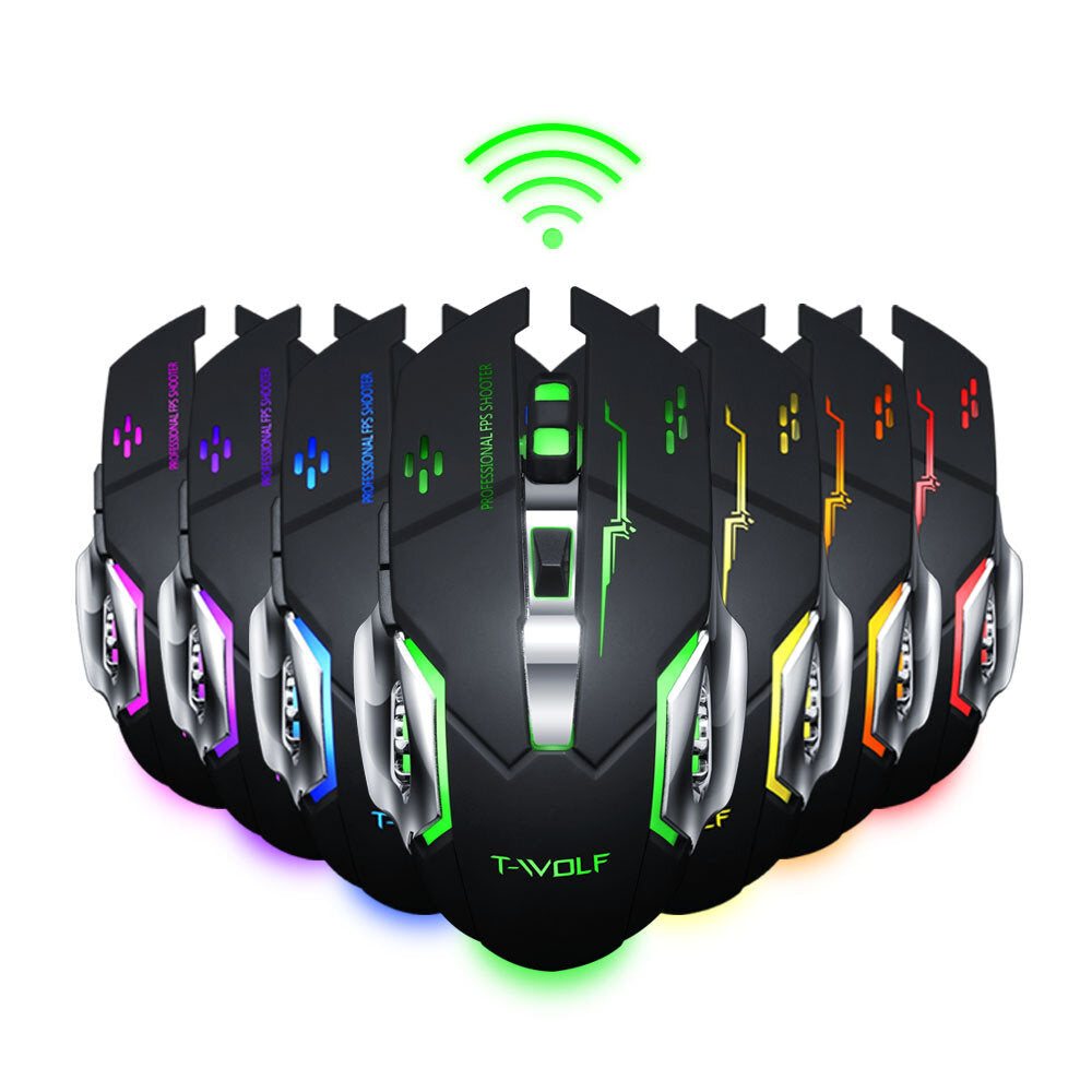 Wireless Rechargeable Mouse 2400DPI Bluetooth5.0+2.4G Dual Mode 4 Buttons Home Office Mouse with LED Backlit for Laptop PC Notebooks