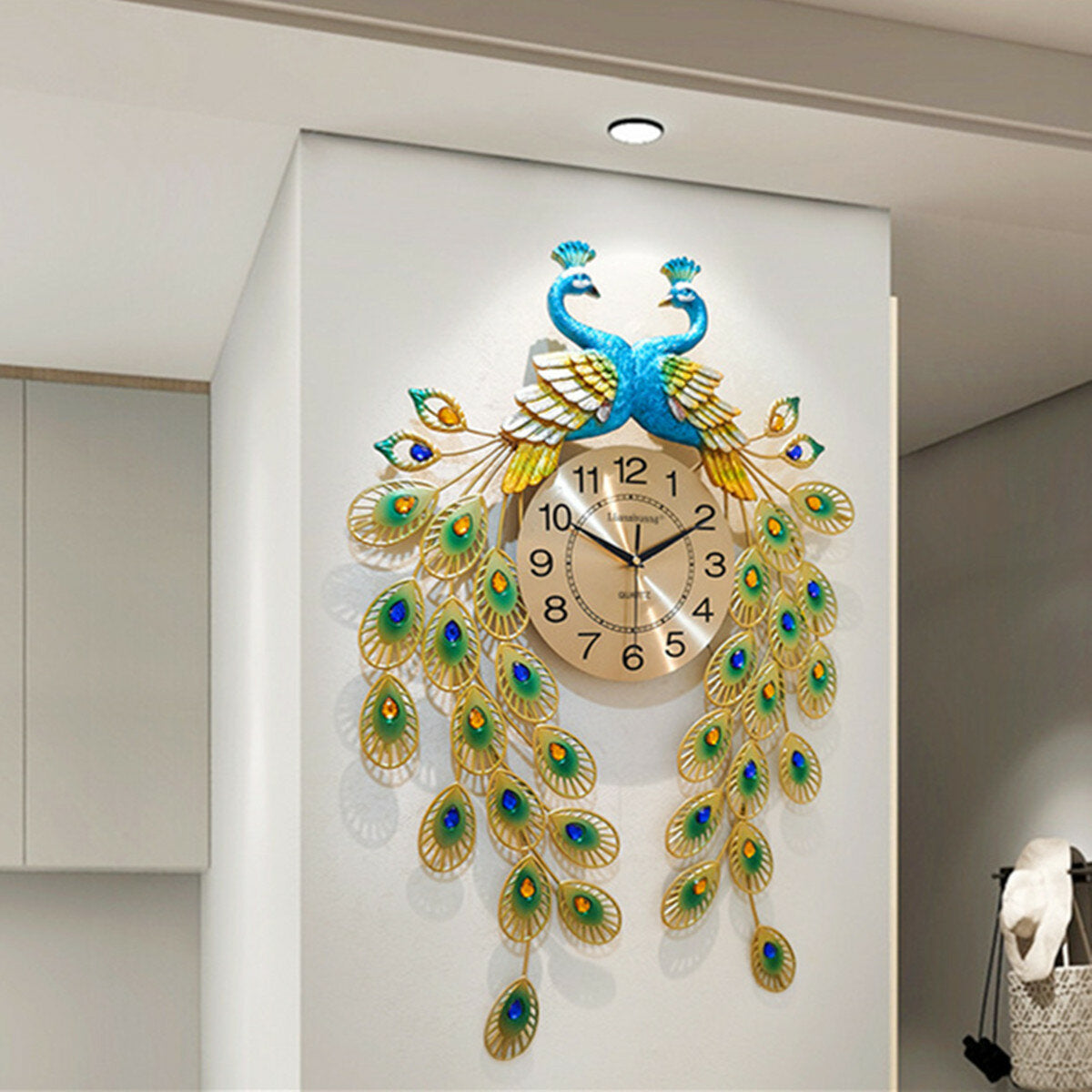 3D DIY Digital Large Peacock Wall Clock Metal Modern Art Home /Office Decoration