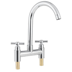Modern Kitchen Sink Faucet Hot Cold Mixer Taps Swivel Spout Dual Lever Tap Mono Chrome