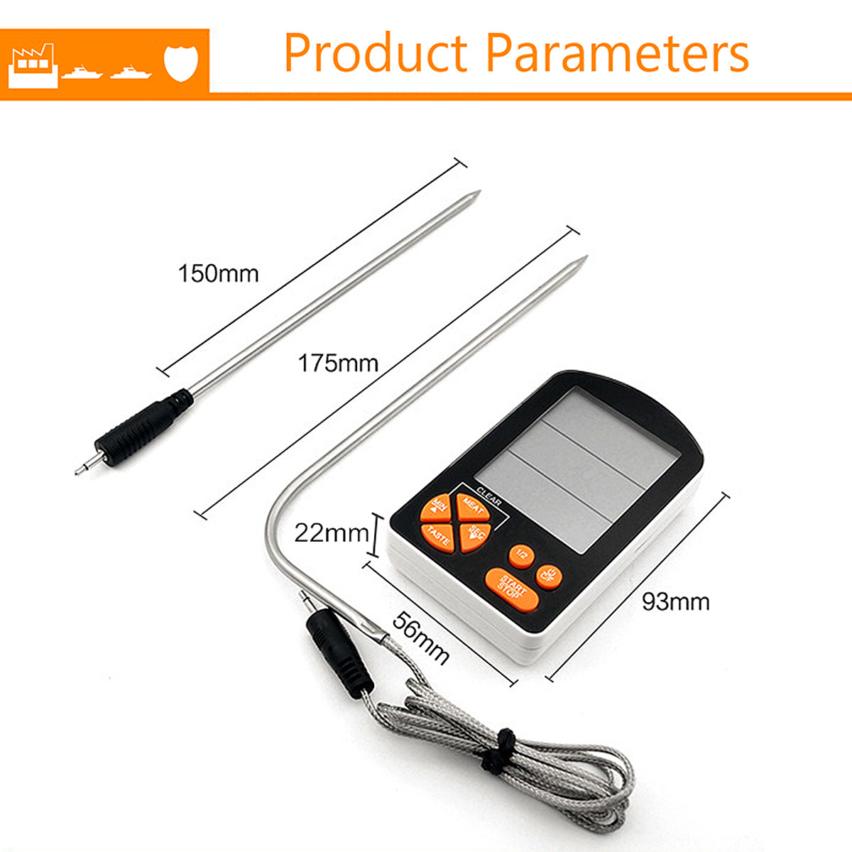 Outdoor BBQ Cooking Digital LCD Remote Thermometer with Built-in Timer Alarm AAA Battery