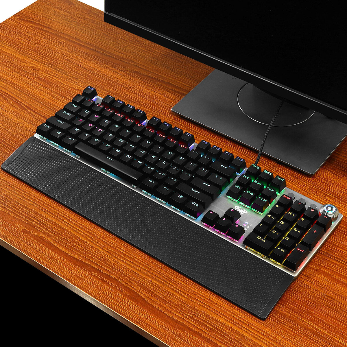 104 Keys Mechanical Keyboard RGB Backlit Punk E-sports Gaming Keyboard Absorbable Hand Rest