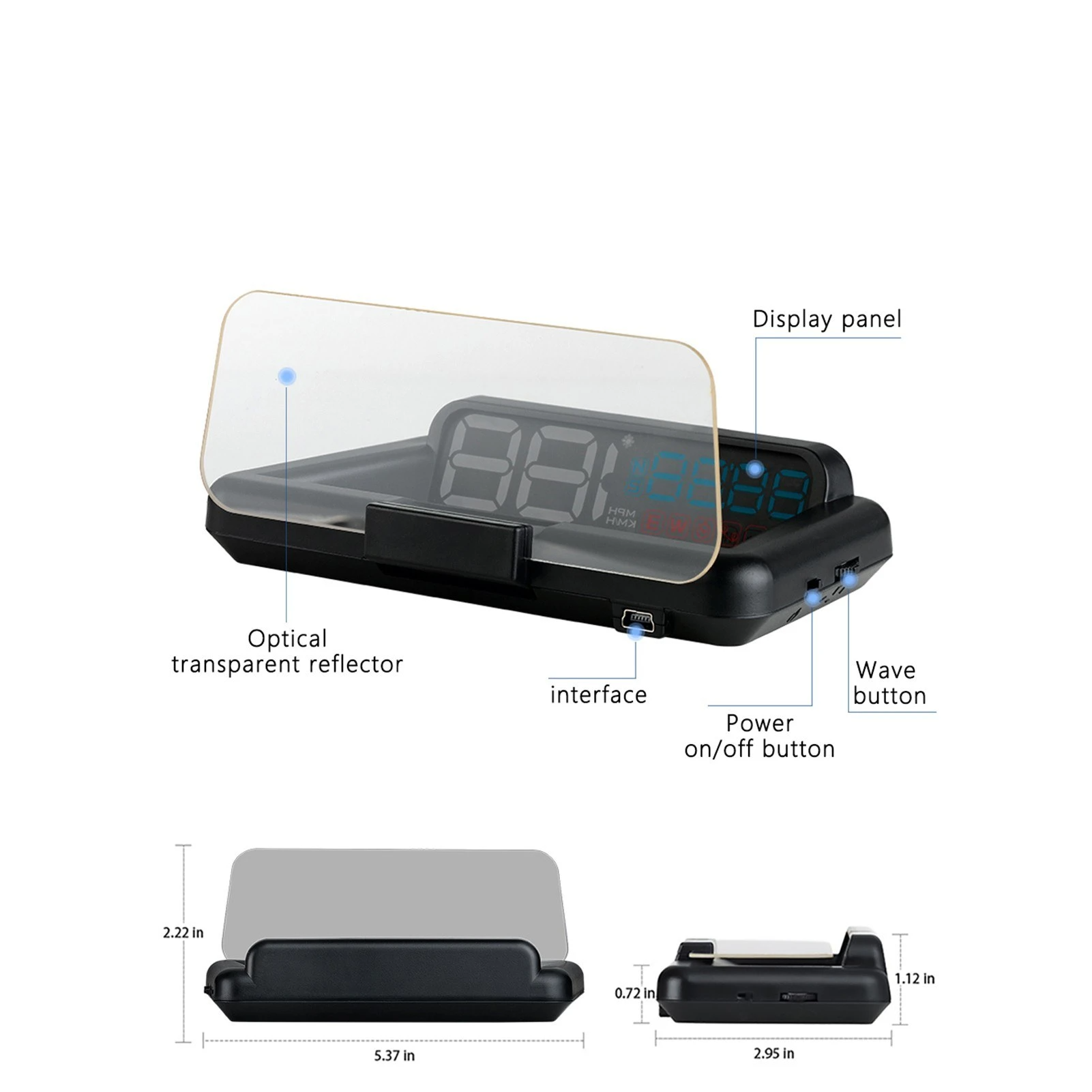 HUD Head Up Display High Definition Speedometer Car Safe Driving Computer Speed and Voltage Alarm 3D Reflection
