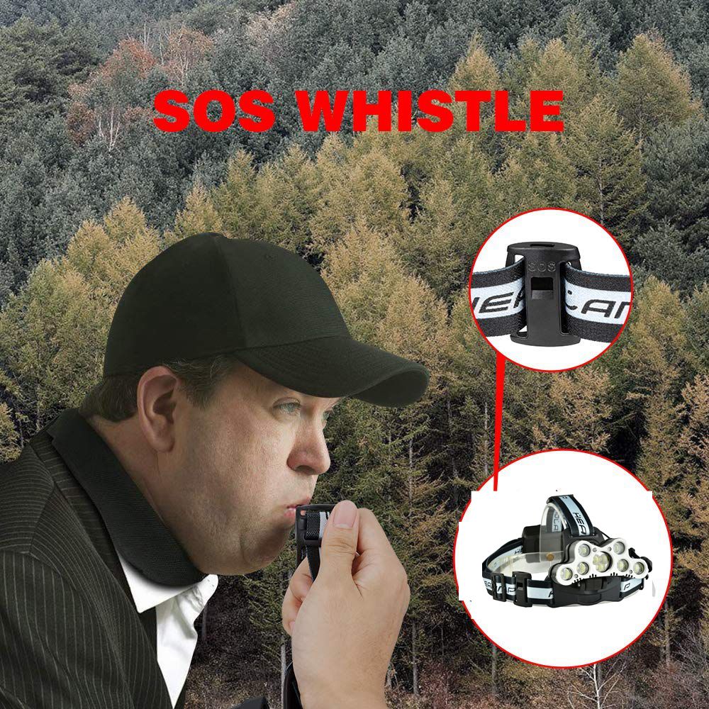 2501-B 6-Modes 7xT6+2xQ5 LED Outdoor Head Torch Waterproof Ultra Bright Headlamp With SOS Whistle