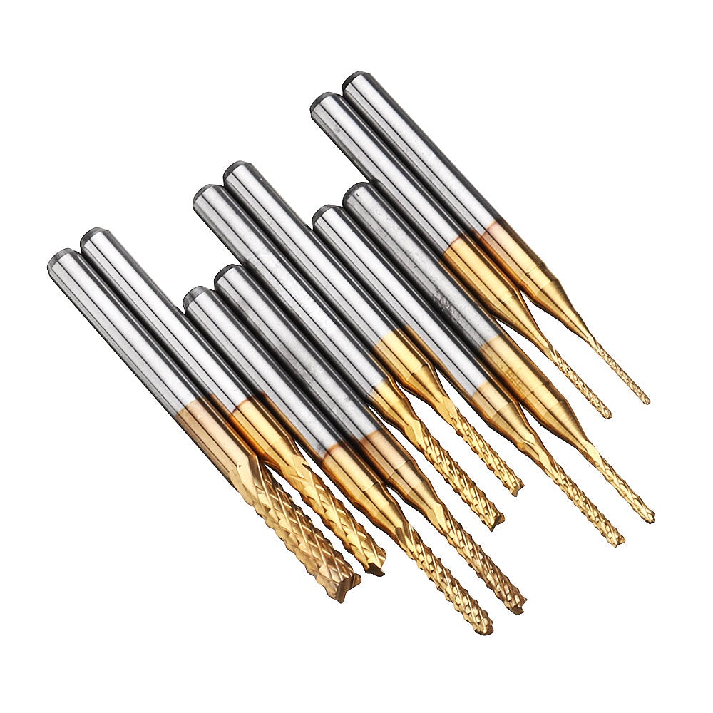 10Pcs 0.8-3mm Titanium Coated Engraving Milling Cutter Carbide Bits