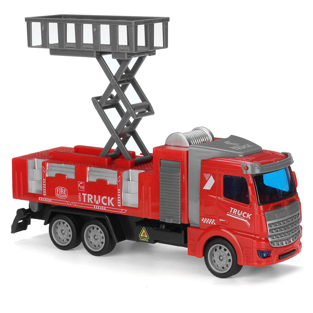 1:48 Children's Return Truck Rescue Fire Truck Sprinkler Lifting Platform Ladder Rescue Team Simulation Car Toy