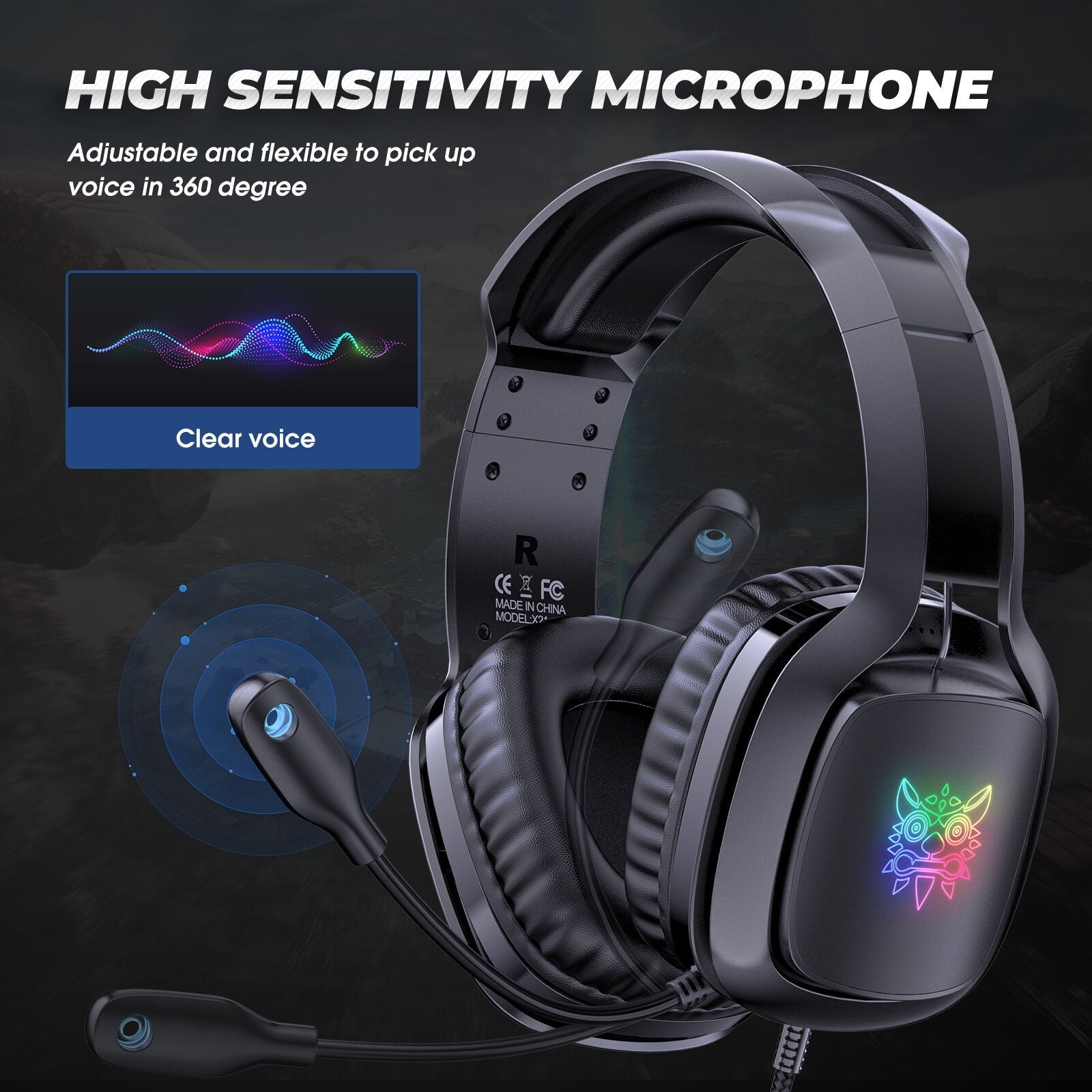 Gaming Headset GB Light Stereo Noise Canceling Headphones with Mic Audio Adapter