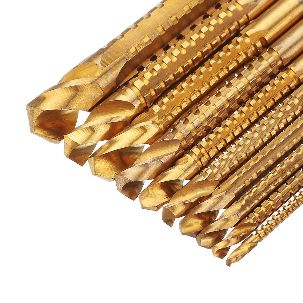 10pcs 3-13mm HSS Titanium Coated Twist Drill Bit Set Wood Metal Cutting Groove