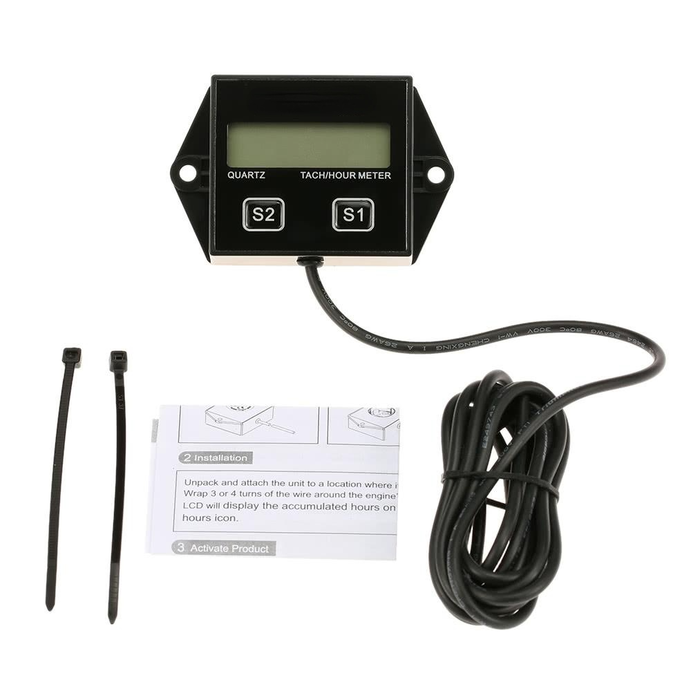 Digital Engine Tach Tachometer Hour Meter Gauge Resettable Inductive for Racing Motorcycle