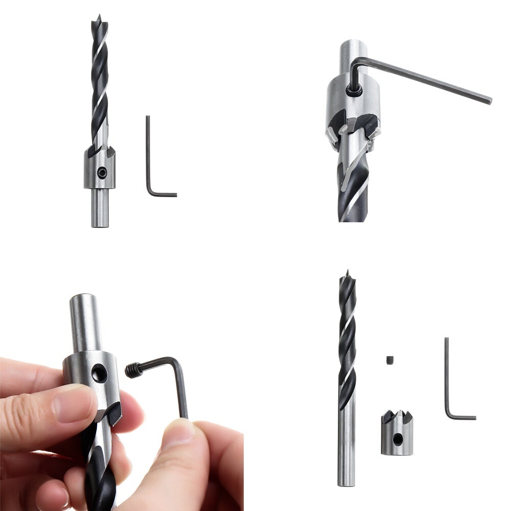 23pcs Chamfering Countersunk Drill Bit Set 5 Flute Chamfering Drill Wood Plug Cutter Automatic Center Punch Drill