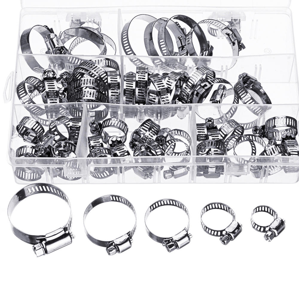 60Pcs Fuel Injection Hose Line Clamp Stainless Steel Adjustable Worm Gear Clamp Assortment