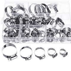 60Pcs Fuel Injection Hose Line Clamp Stainless Steel Adjustable Worm Gear Clamp Assortment