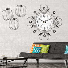 Large 3D Luxury Wall Clock Metal Modern Art Diamonds Flower Home Room Decor