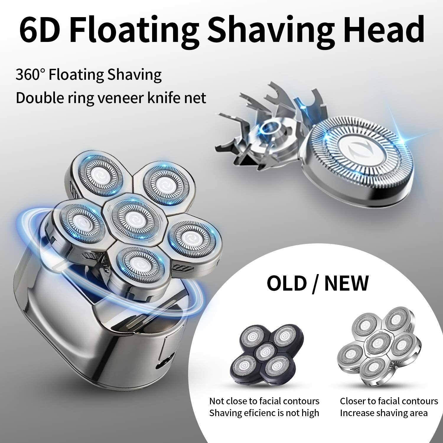 6D Independent Floating Heads Electric Shaver Smart Travel Lock LED Display Electric Shaver IPX6 Waterproof USB Charging Electric Shaver