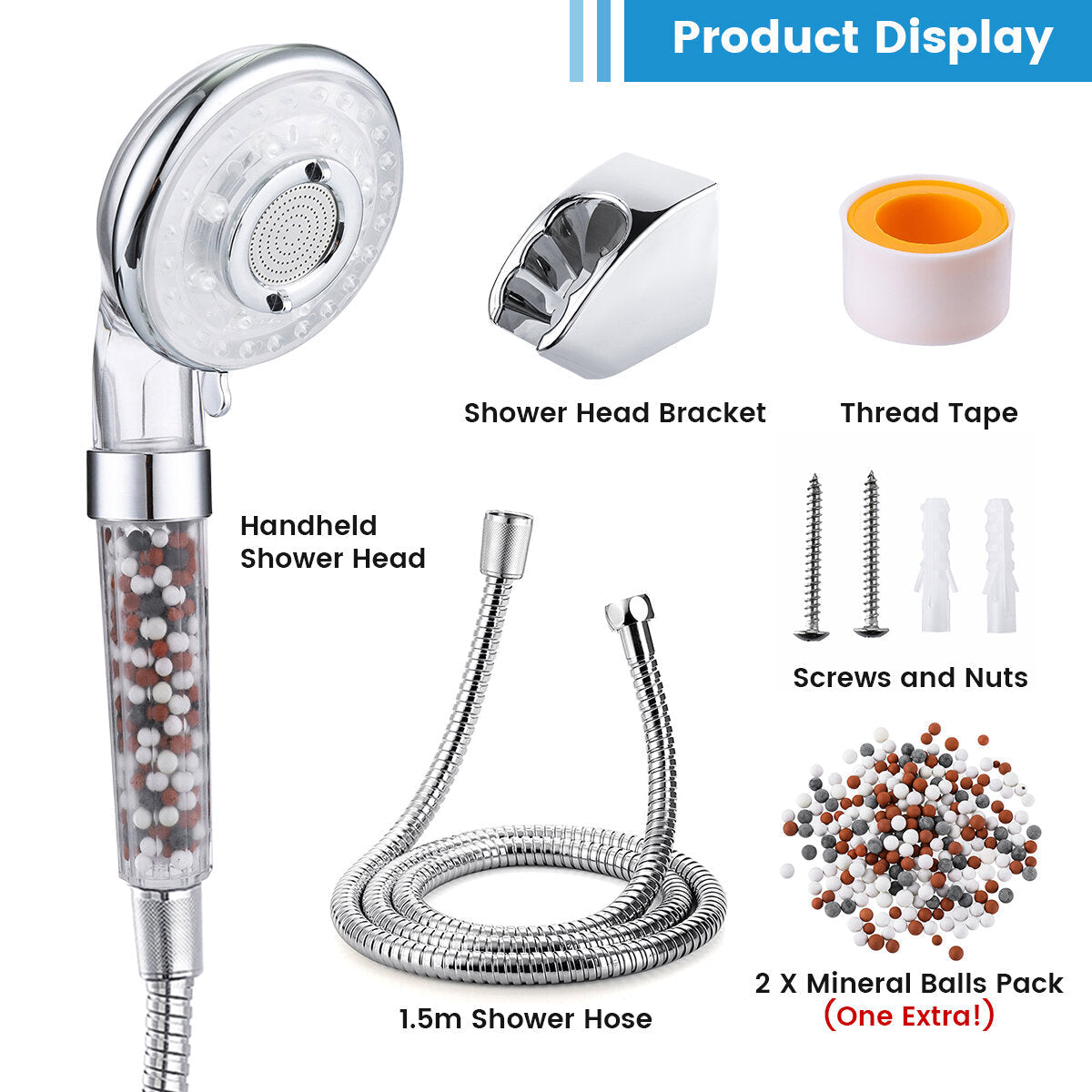 Shower Head Filtration Hand 3 Mode With Limescale Filter And Ion A Pack Of Mineral Ball Substitutes