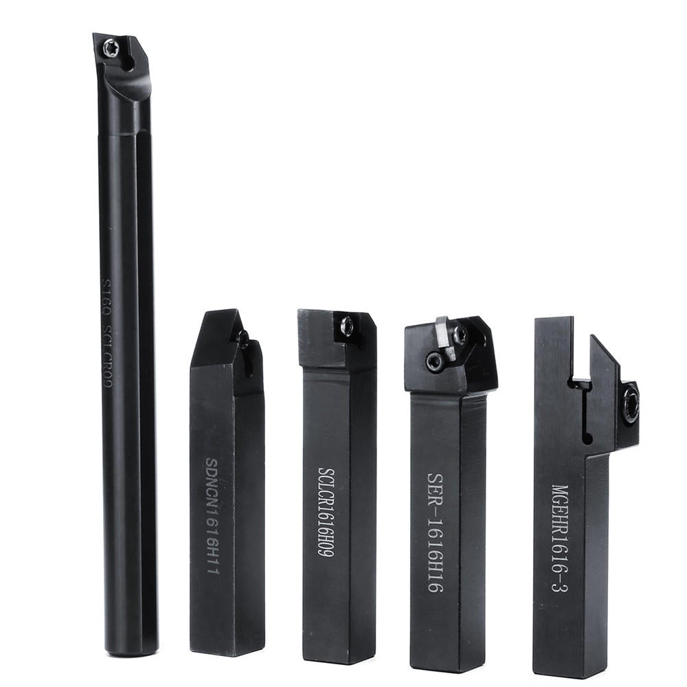 5pcs 16mm Shank Lathe Turning Tool Holder Boring Bar CNC Tools Set with Carbide Inserts and Wrenches