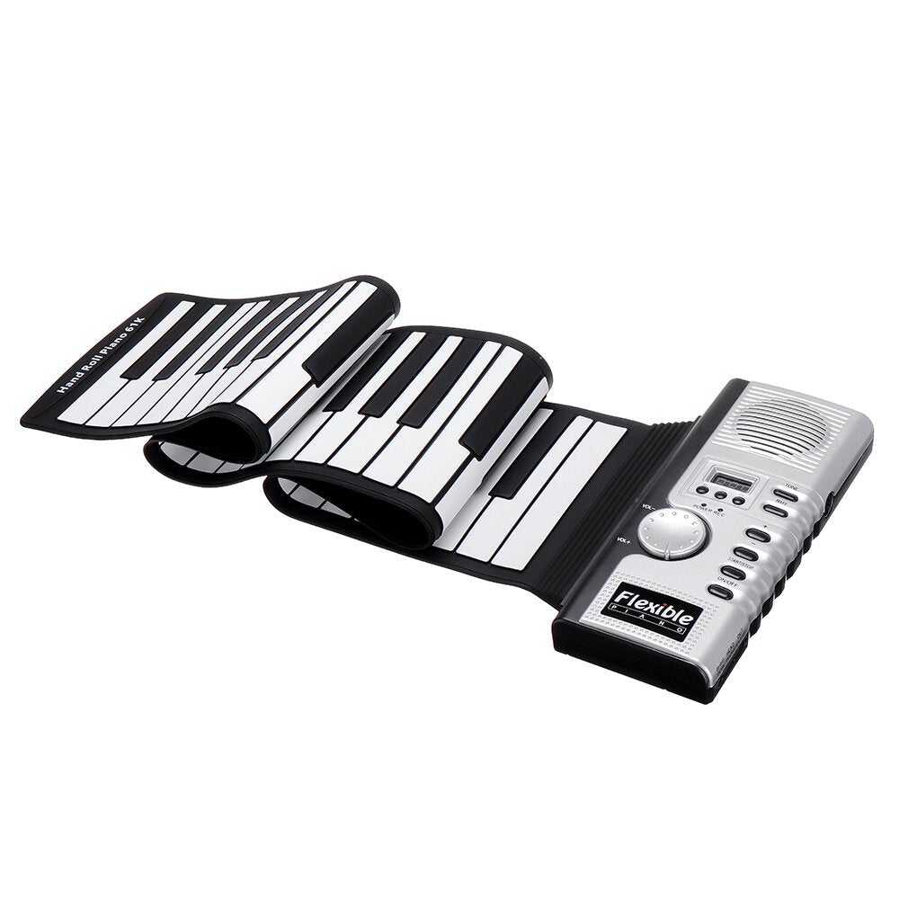 61 Keys Foldable Portable Roll Up Electronic Piano 128 Tones Headphone Output with USB Power Cord