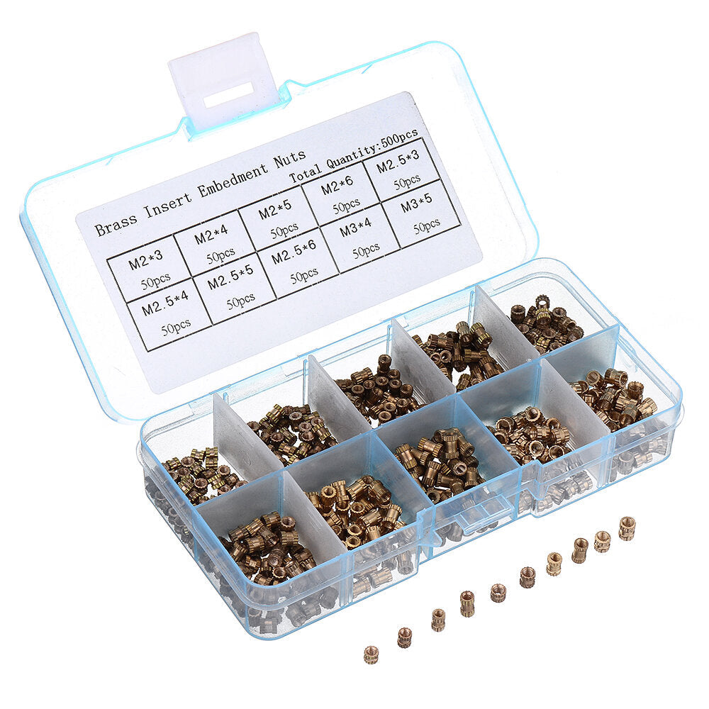 500Pcs M2/M2.5/M3 Metric Threaded Brass Knurl Round Insert Nut Assortment Set