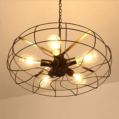Industrial Wind Guest Dining Cafe Chandelier American Retro Wrought Iron Fan Ceiling Lamp Bar Table Internet Cafe Chandelier