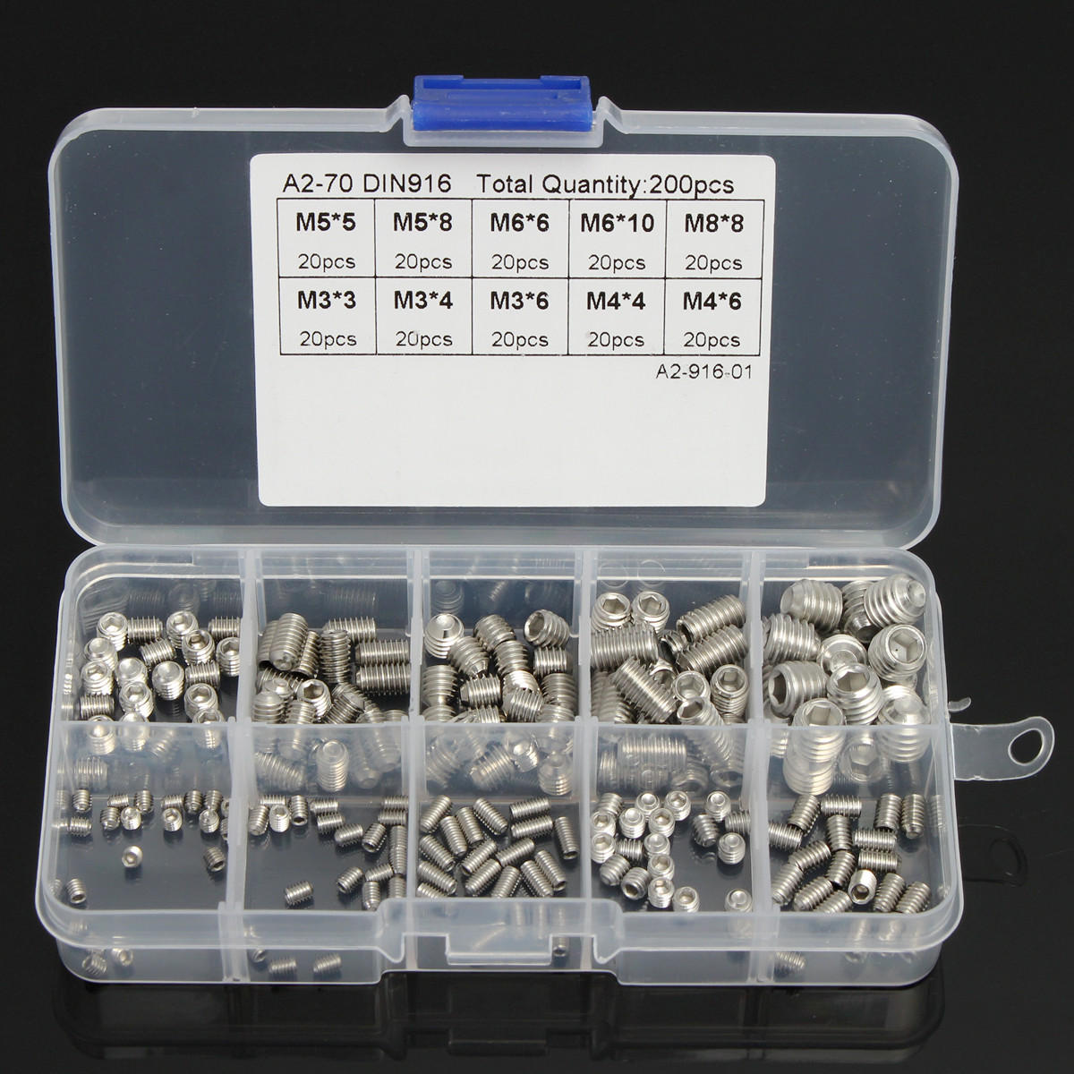 M3 M4 M5 M6 M8 304 Stainless Steel Hex Socket Screws Assortment 200pcs