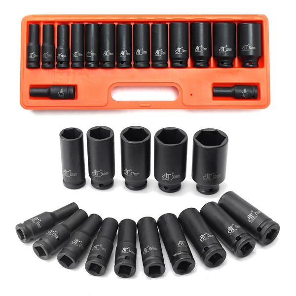 15pcs 1/2 Inch Drive Deep Impact Metric Socket Set 10-32mm Air Garage Socket Wrench Tool