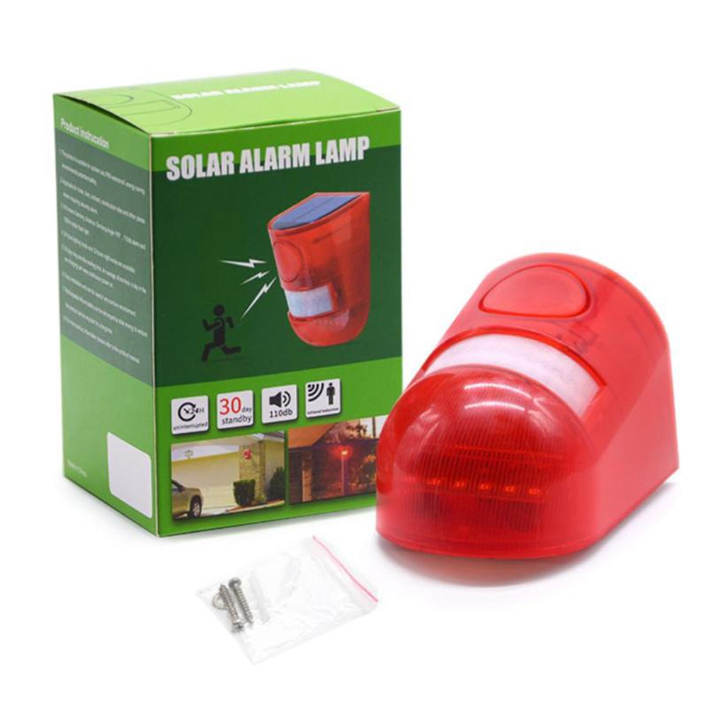 6 LED Solar Alarm Red Lamp Motion Sensor Warning Sound Light Waterproof for Garden Factory Warehouses