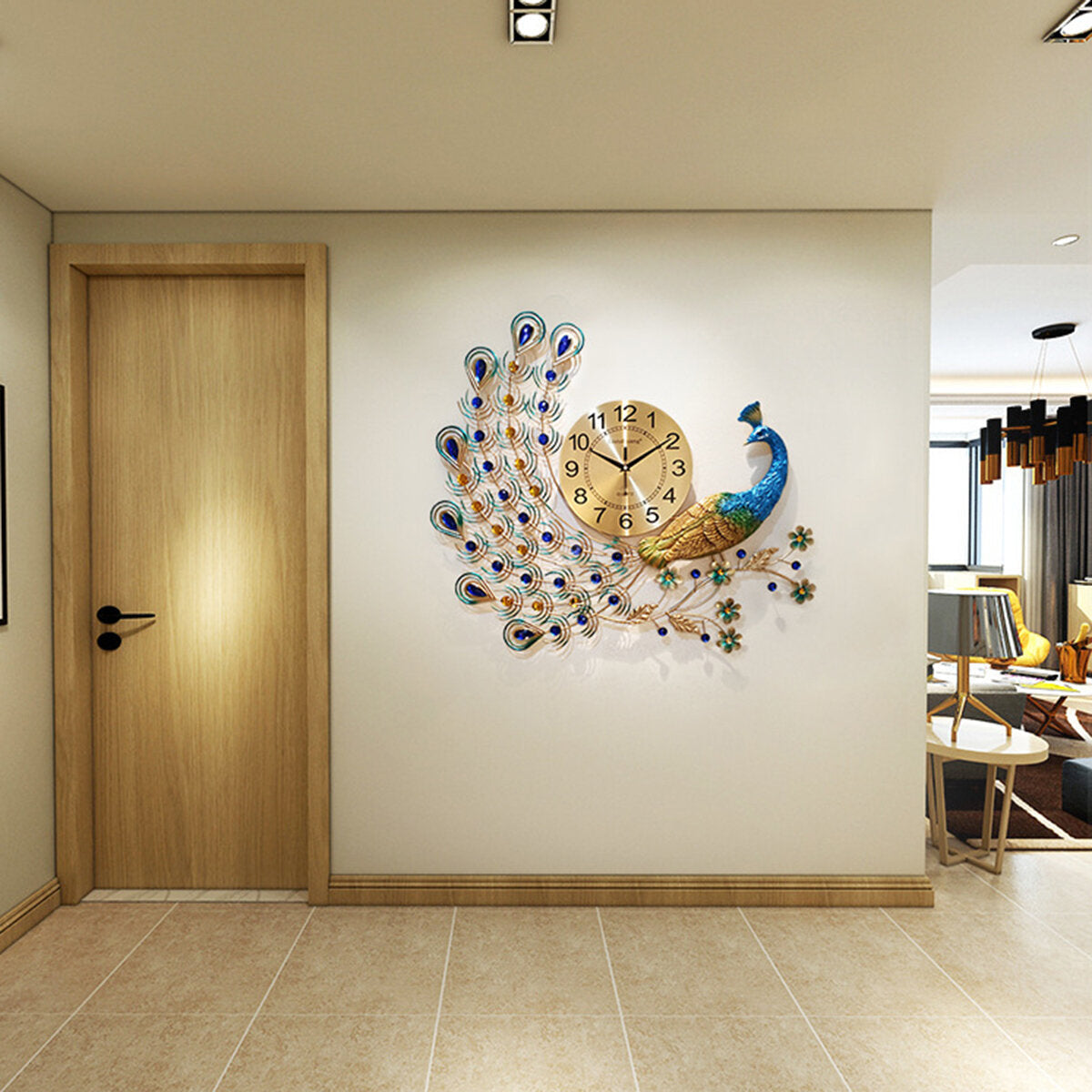 3D DIY Peacock Decoration Digital Wall Clock Metal Modern Art Home Bedroom Room