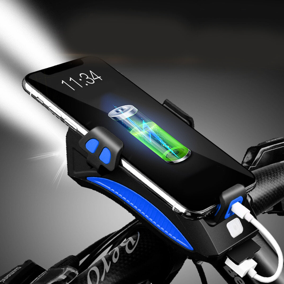 4-in-1 400lm Bike Headlight USB Rechargeable Bicycle Front Lamp 130dB Horn Power Bank Phone Holder Outdoor Cycling