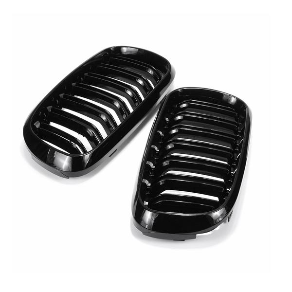 Gloss Black Front Sport Grill Grille Double Line