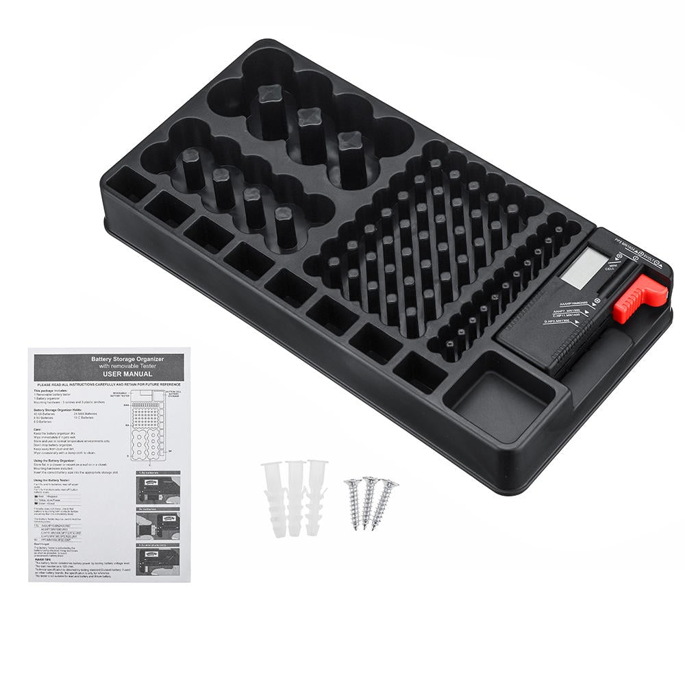 Battery Organizer Case Battery Storage Organizer Holder with Tester Battery Capacity Tester Caddy Rack Case Box
