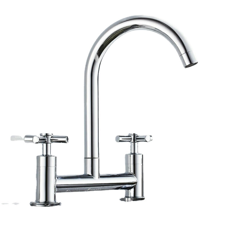 Modern Kitchen Sink Faucet Hot Cold Mixer Taps Swivel Spout Dual Lever Tap Mono Chrome