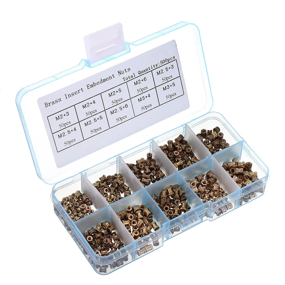500Pcs M2/M2.5/M3 Metric Threaded Brass Knurl Round Insert Nut Assortment Set
