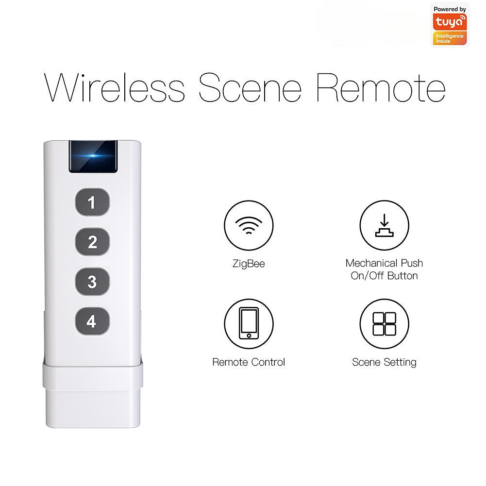 Smart Home Wireless Scene Switch 4 Gang Remote Portable Tuya ZB Hub Required No Limit to Control Devices