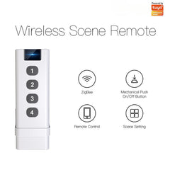 Smart Home Wireless Scene Switch 4 Gang Remote Portable Tuya ZB Hub Required No Limit to Control Devices