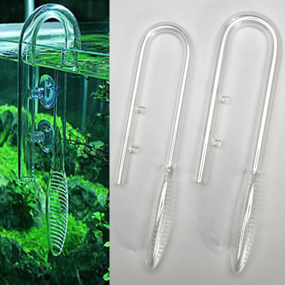 Aquarium Fish Tank Lily Violet Inflow Glass Pipe 13/17mm Tube + Suction Cups Set
