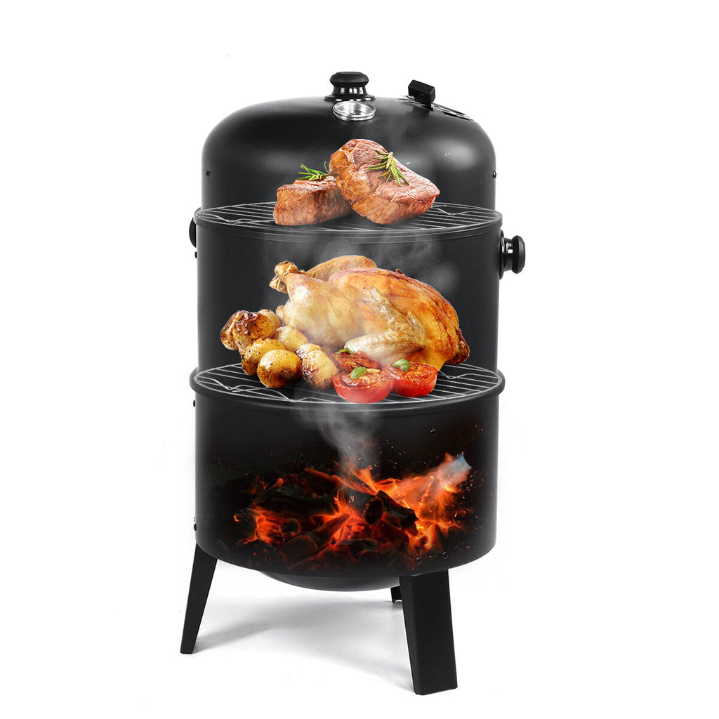 3-in-1 Portable Round Charcoal Smoker Roaster BBQ Grill With 354 Square Inches Cooking Space Built-in Thermometer Garden Outdoor Cooking