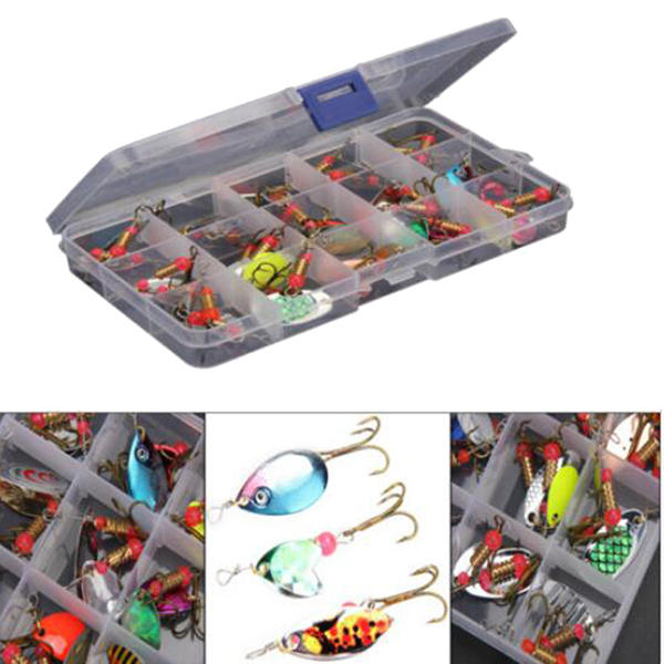 30pcs/lot Colorful Tront Spoon Metal Fishing Lure Spinner Bait Bass Tackle With Box