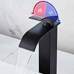 Waterfall Black Bathroom Basin Faucet Single Lever Hole Hot And Cold Washing Tap
